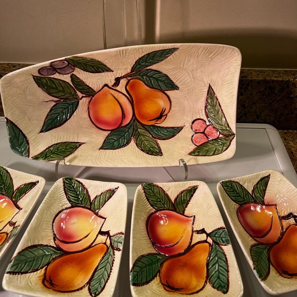 Vibrant Fruit Design Ceramic Serveware Set, Platter 12x6” Dishes 4.5x6” - Picture 2 of 13